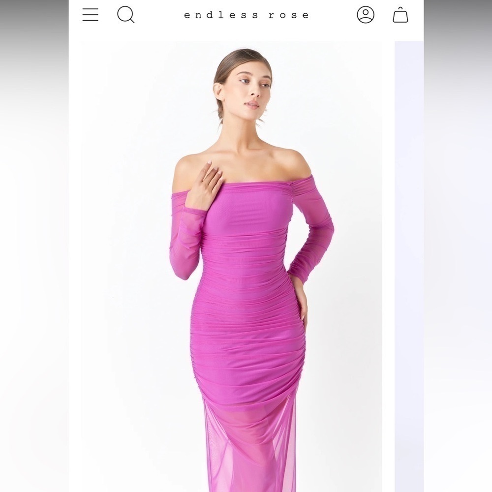 Endless Rose Mesh Off The Shoulder Maxi Dress in Berry - NEW - XS